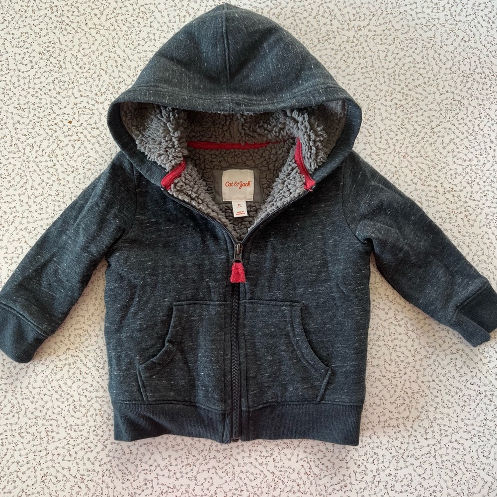 Cat & Jack Gray Zip-Up Sherpa Lined Hoodie Sweatshirt 2T